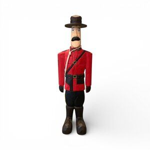 RCMP Officer Statue in Red Serge Canadiana Wooden 13" Moustache Stetson